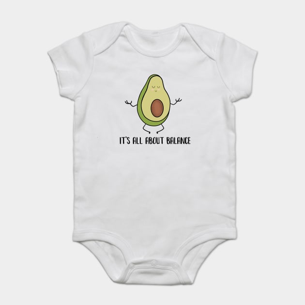Avocado Doing Yoga, Funny Zen Mediation, Balance Baby Bodysuit by logiamerch